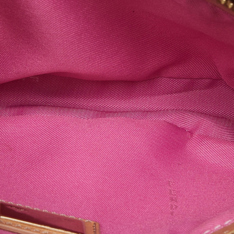 مملوكة مسبقًا Fendi Pink/Beige Zucchino Canvas and Leather Pochette Bag