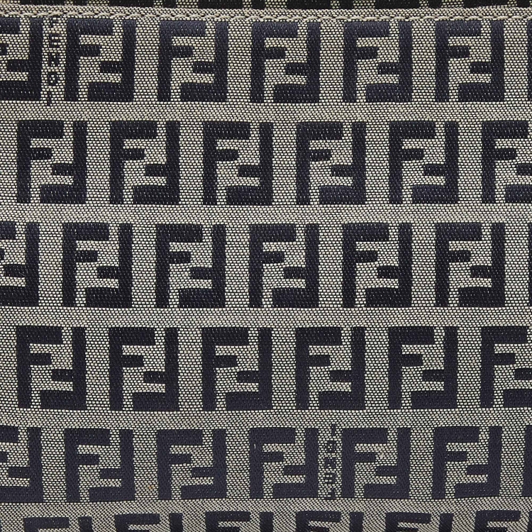 Pre Owned Fendi Navy Blue/White Zucchino Fabric and Leather Pochette Bag