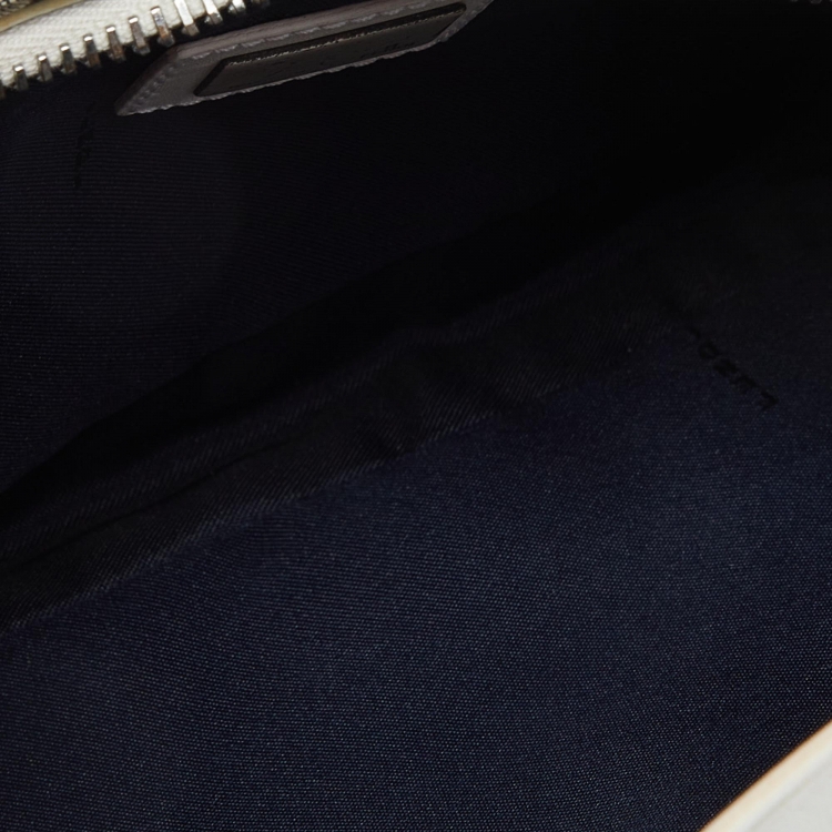 Pre Owned Fendi Navy Blue/White Zucchino Fabric and Leather Pochette Bag