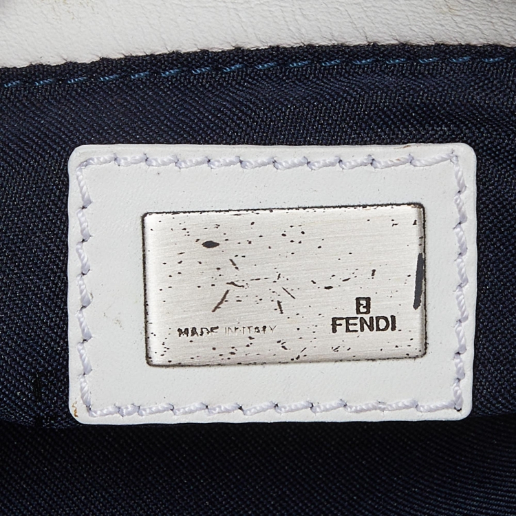 Pre Owned Fendi Navy Blue/White Zucchino Fabric and Leather Pochette Bag