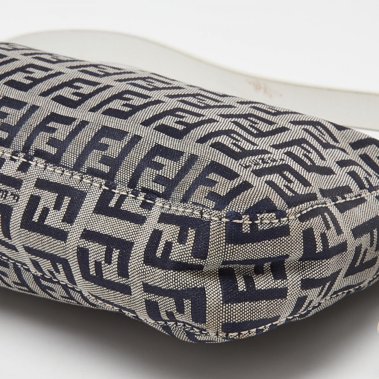 Pre Owned Fendi Navy Blue/White Zucchino Fabric and Leather Pochette Bag