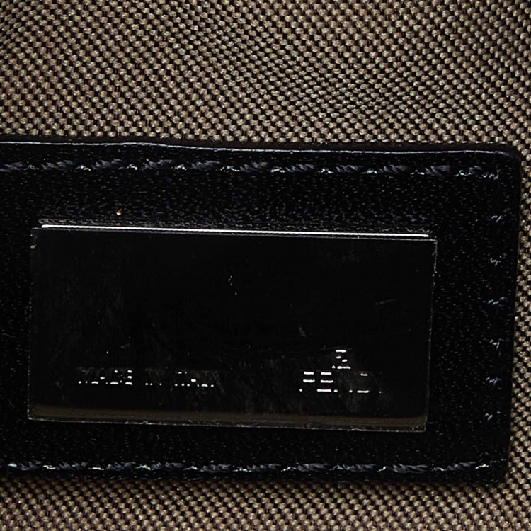Pre Owned Fendi Black/Ivory Zucchino Fabric and Leather Pochette Bag