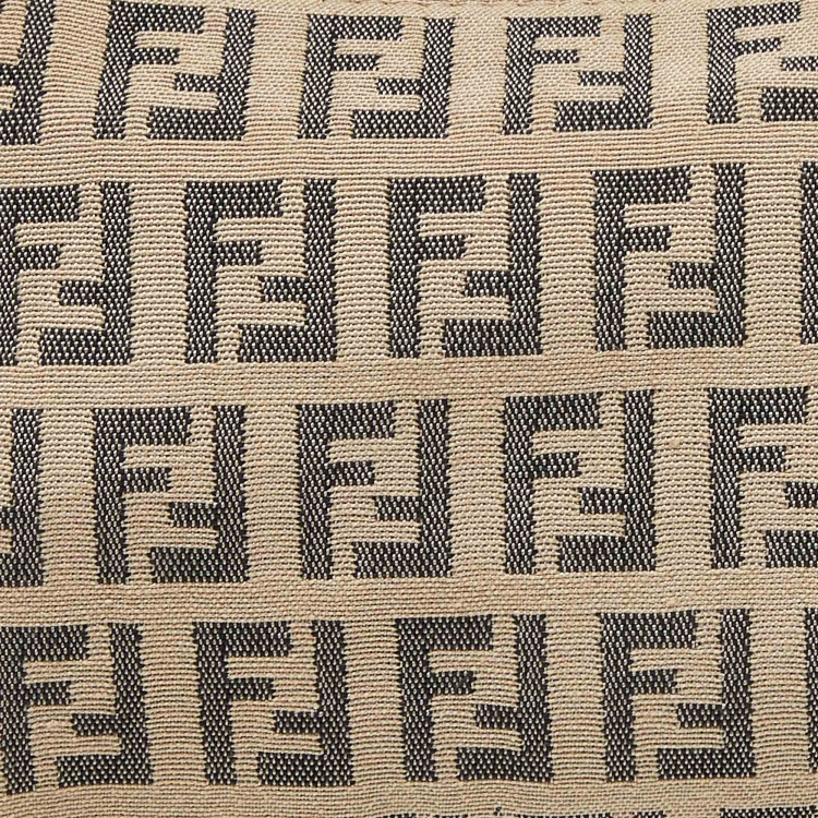 Pre Owned Fendi Black/Ivory Zucchino Fabric and Leather Pochette Bag
