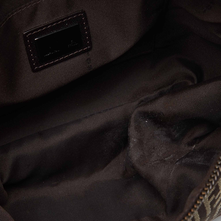 Pre Owned Fendi Dark Brown Zucchino Fabric and Leather Pochette Bag