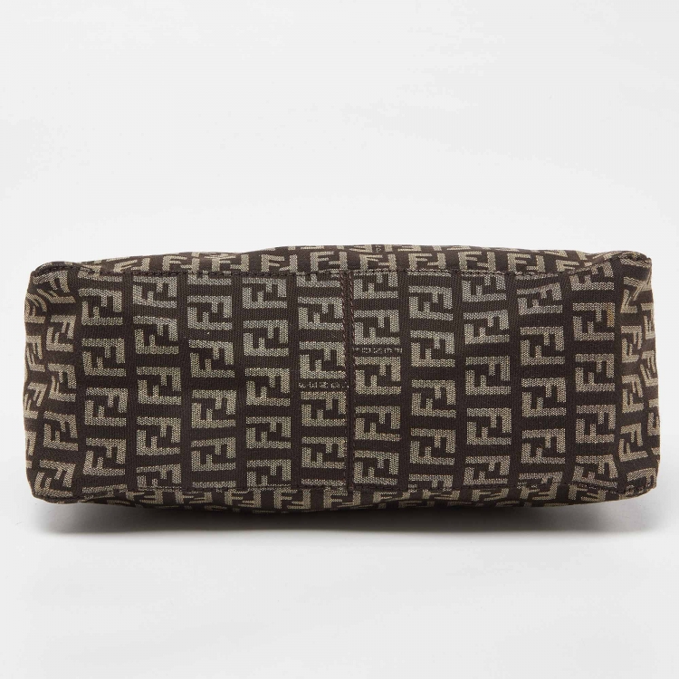 Pre Owned Fendi Dark Brown Zucchino Fabric and Leather Pochette Bag