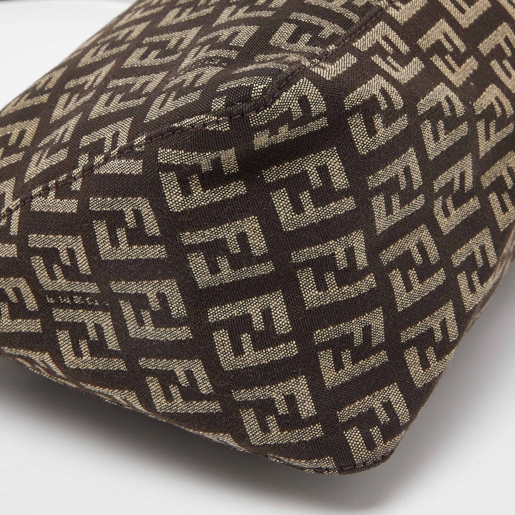 Pre Owned Fendi Dark Brown Zucchino Fabric and Leather Pochette Bag