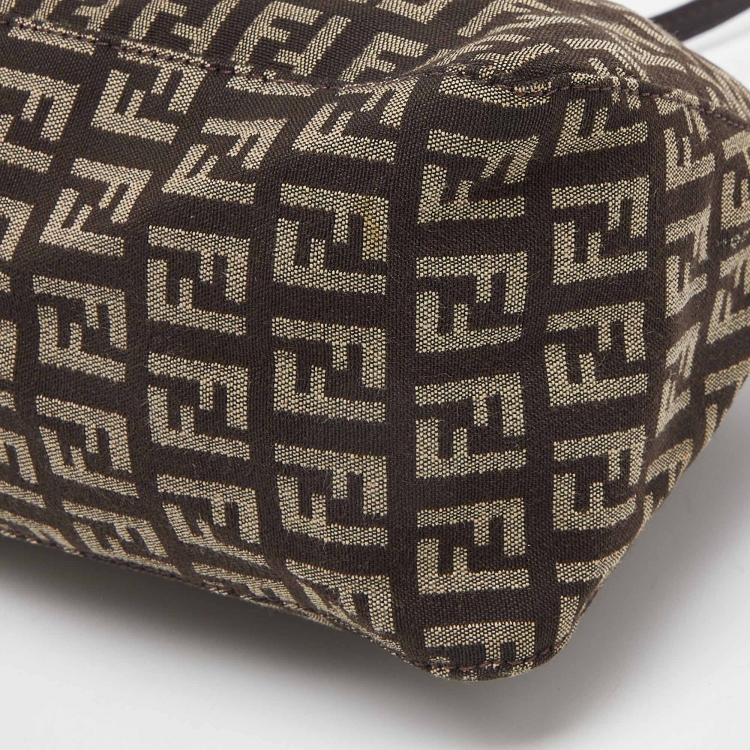 Pre Owned Fendi Dark Brown Zucchino Fabric and Leather Pochette Bag