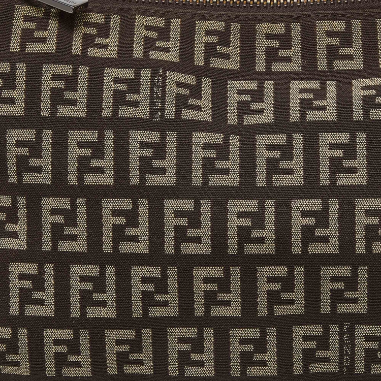Pre Owned Fendi Dark Brown Zucchino Fabric and Leather Pochette Bag
