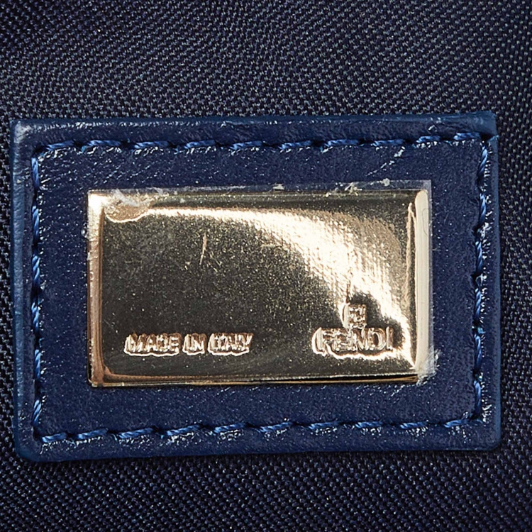 Pre Owned Fendi Blue/Cream Zucchino Fabric and Leather Chef Baguette Bag