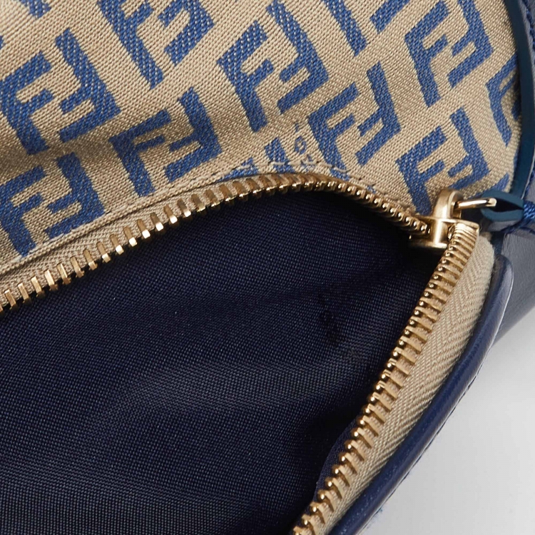Pre Owned Fendi Blue/Cream Zucchino Fabric and Leather Chef Baguette Bag