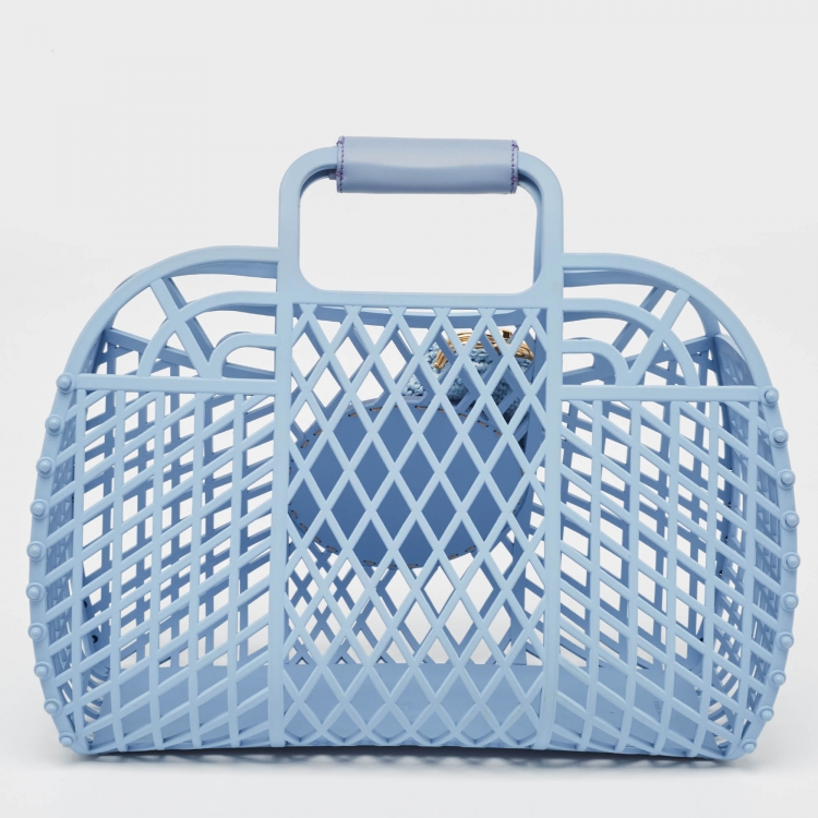 Pre Owned Fendi Light Blue Plastic Medium Basket Tote