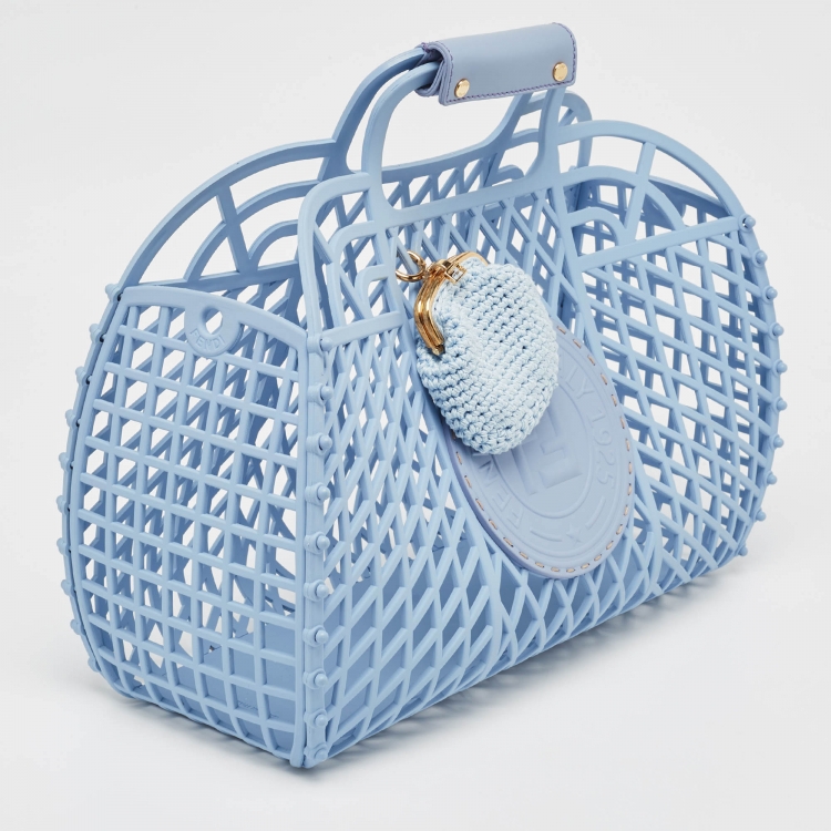 Pre Owned Fendi Light Blue Plastic Medium Basket Tote