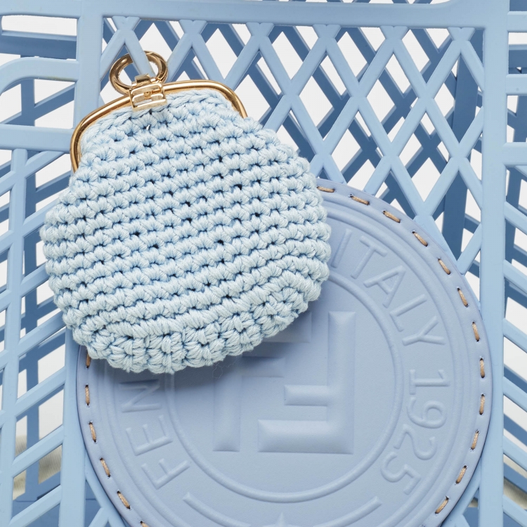 Pre Owned Fendi Light Blue Plastic Medium Basket Tote