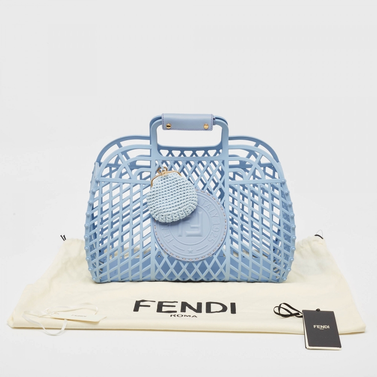 Pre Owned Fendi Light Blue Plastic Medium Basket Tote