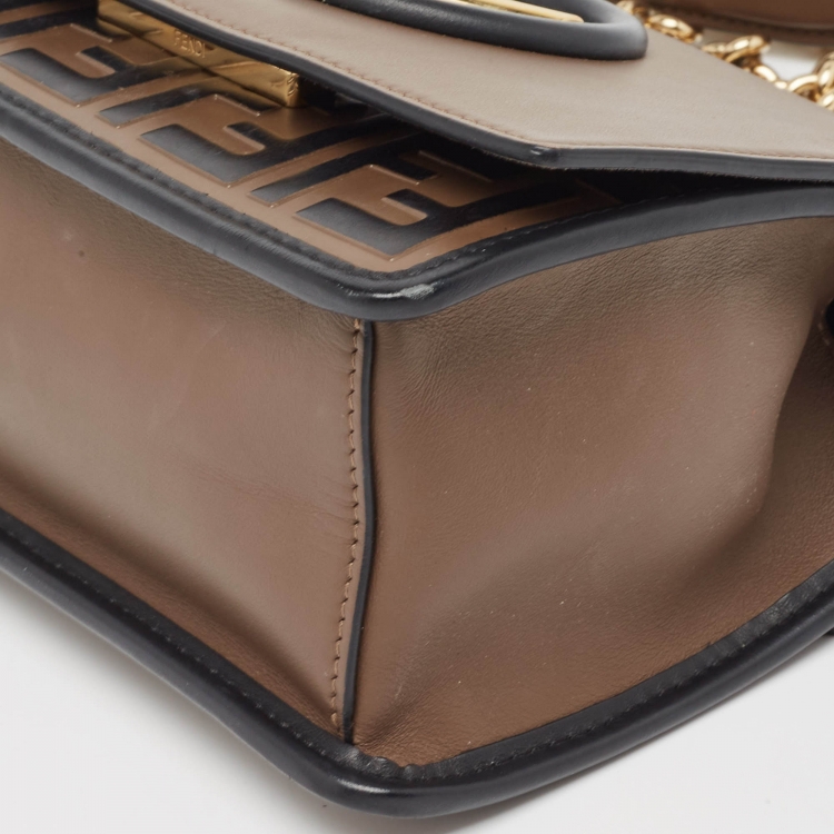 Pre Owned Fendi Tobacco/Black Zucca Embossed Leather Mini Kan I F Shoulder Bag