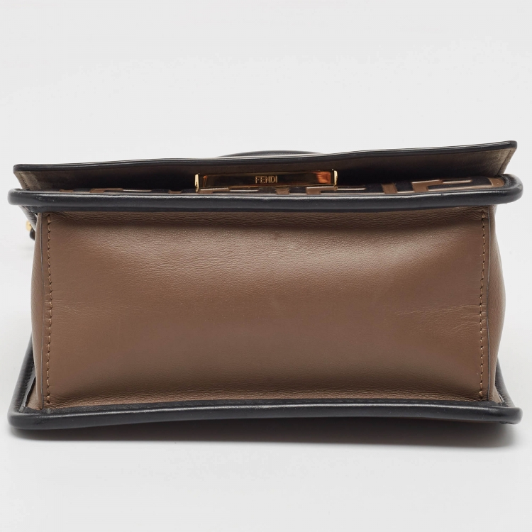 Pre Owned Fendi Tobacco/Black Zucca Embossed Leather Mini Kan I F Shoulder Bag
