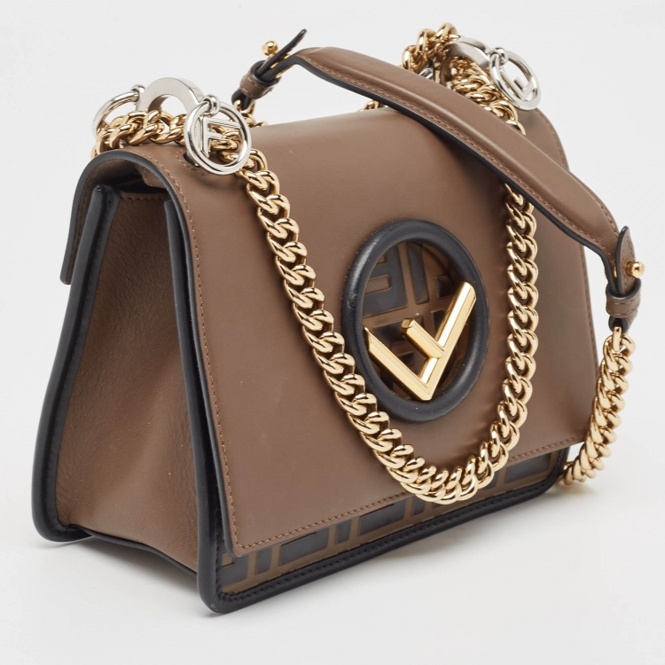 Pre Owned Fendi Tobacco/Black Zucca Embossed Leather Mini Kan I F Shoulder Bag