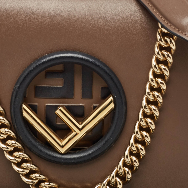 Pre Owned Fendi Tobacco/Black Zucca Embossed Leather Mini Kan I F Shoulder Bag