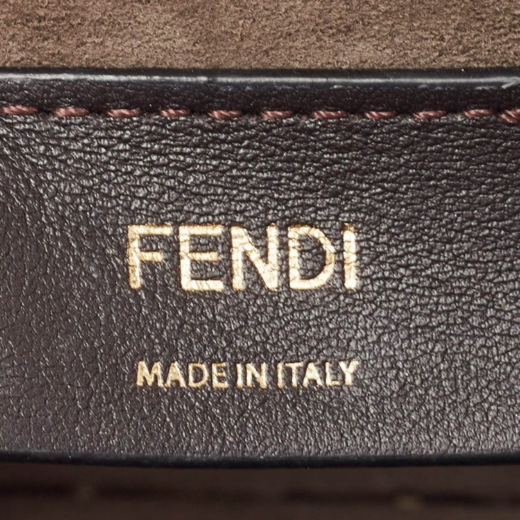 Pre Owned Fendi Tobacco/Black Zucca Embossed Leather Mini Kan I F Shoulder Bag