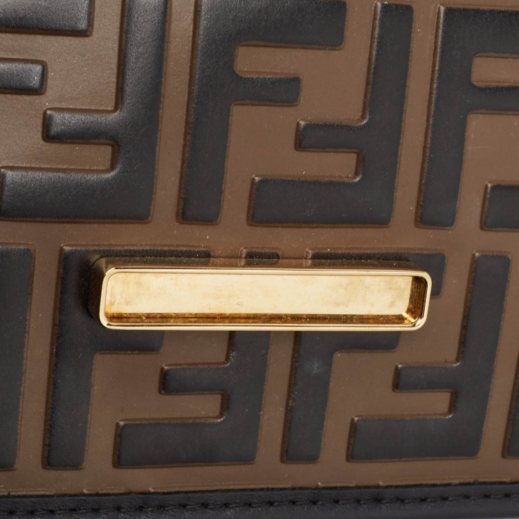 Pre Owned Fendi Tobacco/Black Zucca Embossed Leather Mini Kan I F Shoulder Bag