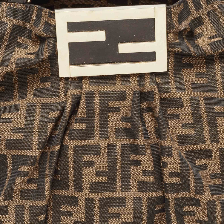 Pre Owned Fendi Tobacco Zucca Canvas and Patent Leather Large Mia Bag