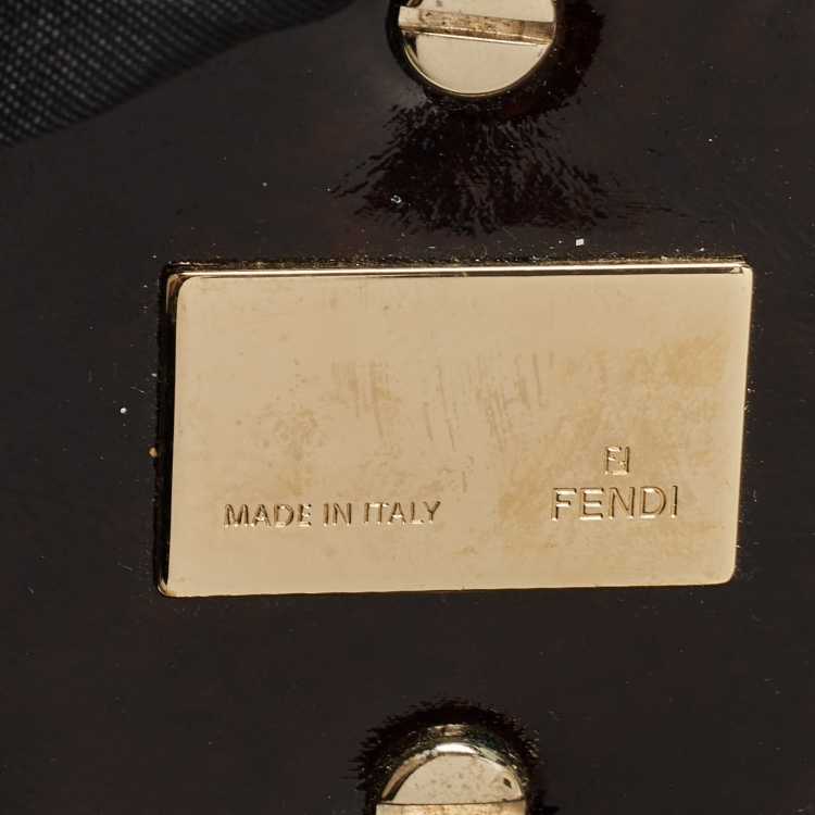 Pre Owned Fendi Tobacco Zucca Canvas and Patent Leather Large Mia Bag