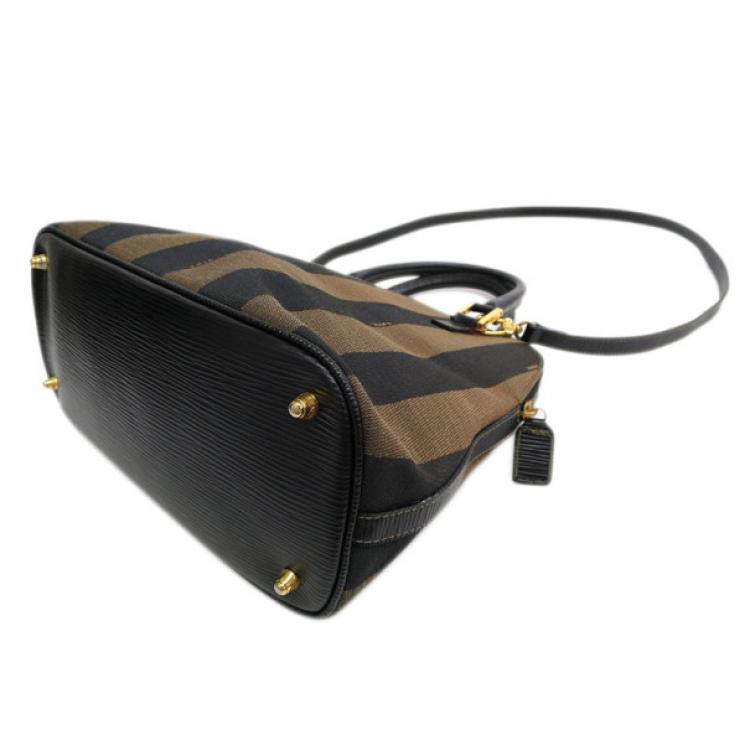 Pre Owned Fendi Brown Canvas Pequin Small Tote