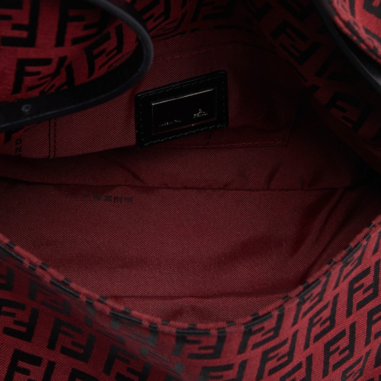 Pre Owned Fendi Red Zucchino Canvas and Leather Mama Baguette Bag