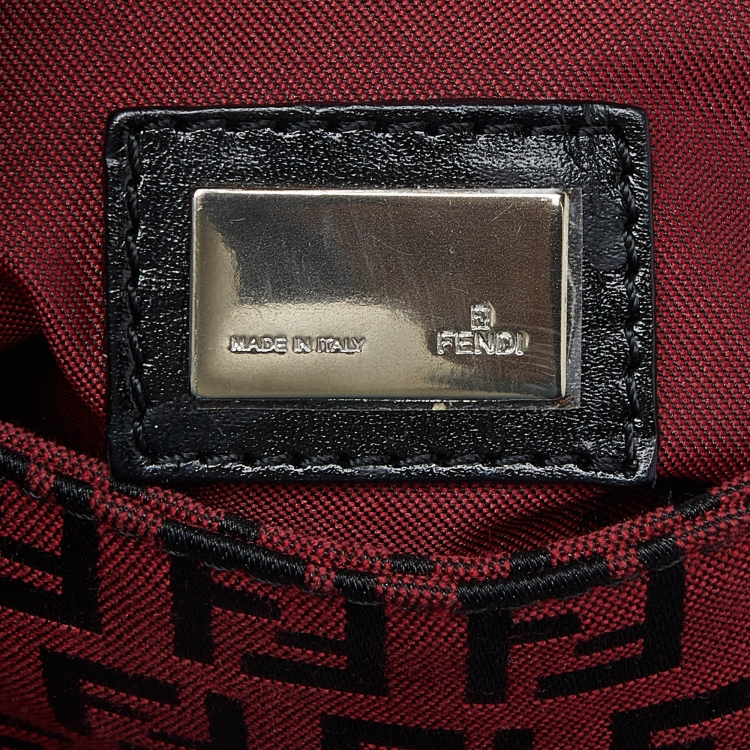 Pre Owned Fendi Red Zucchino Canvas and Leather Mama Baguette Bag