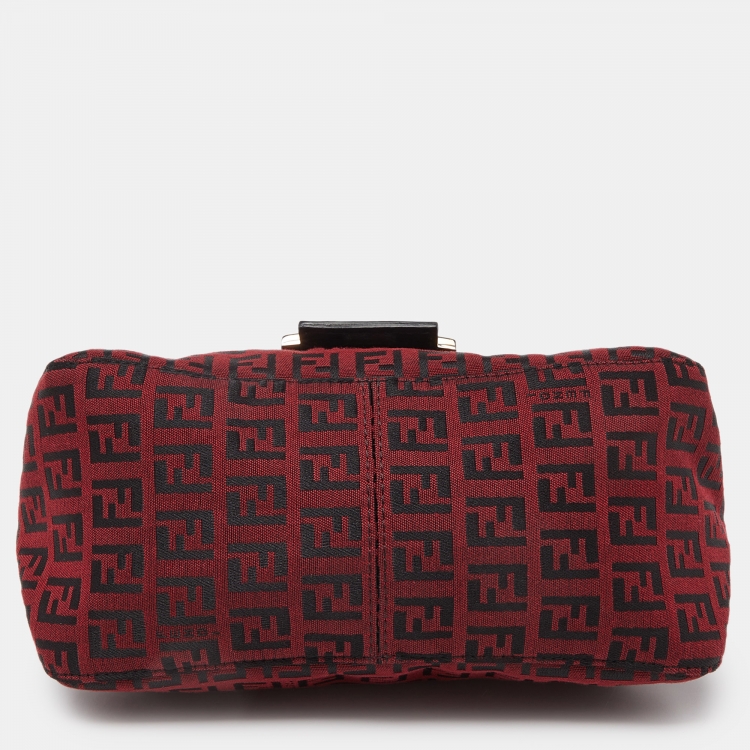 Pre Owned Fendi Red Zucchino Canvas and Leather Mama Baguette Bag
