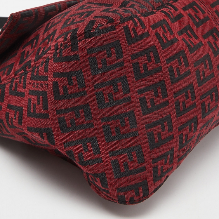 Pre Owned Fendi Red Zucchino Canvas and Leather Mama Baguette Bag