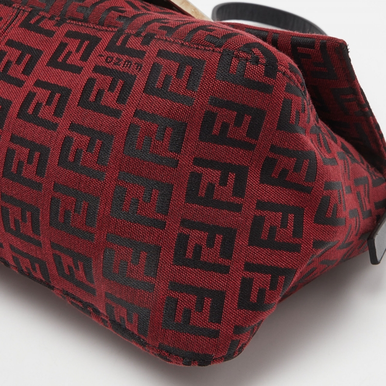 Pre Owned Fendi Red Zucchino Canvas and Leather Mama Baguette Bag