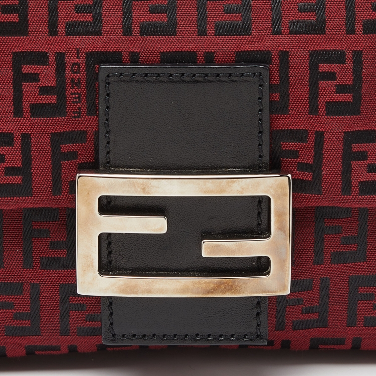 Pre Owned Fendi Red Zucchino Canvas and Leather Mama Baguette Bag