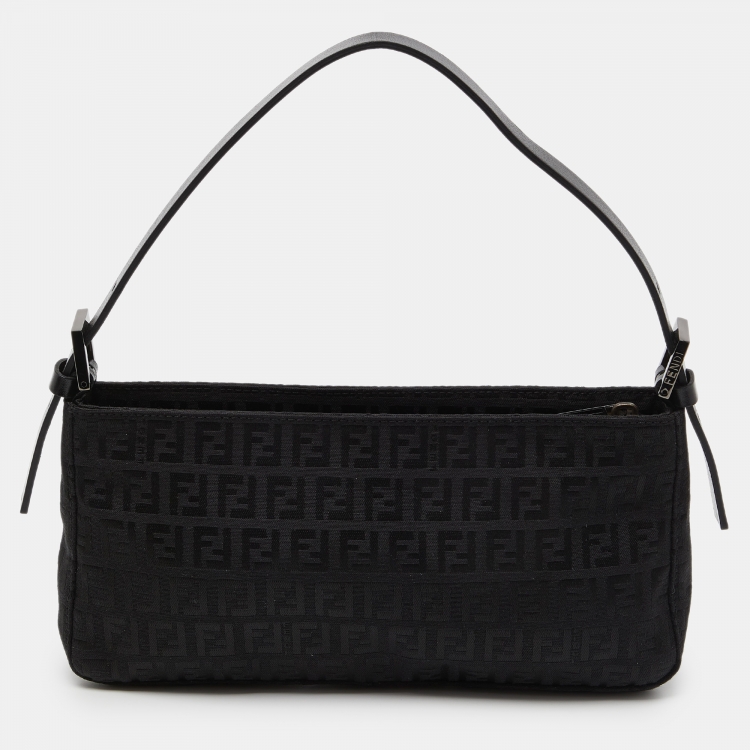 Pre Owned Fendi Black Zucchino Fabric and Leather Pochette 