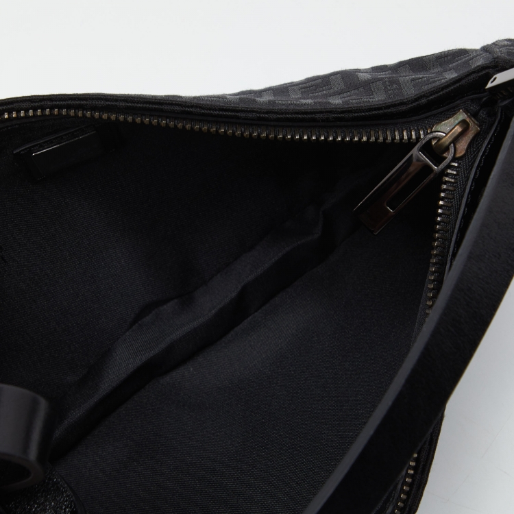 Pre Owned Fendi Black Zucchino Fabric and Leather Pochette 