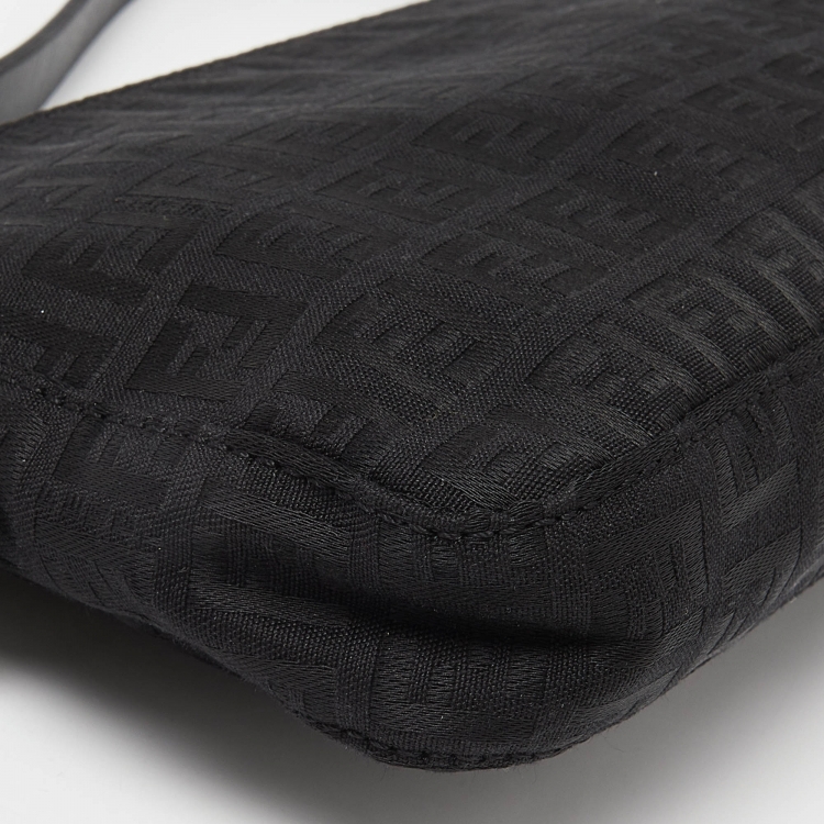 Pre Owned Fendi Black Zucchino Fabric and Leather Pochette 