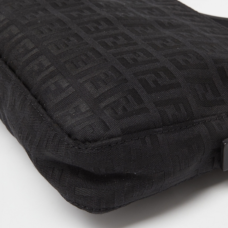 Pre Owned Fendi Black Zucchino Fabric and Leather Pochette 