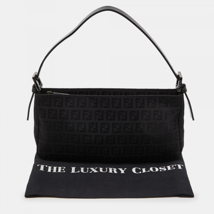 Pre Owned Fendi Black Zucchino Fabric and Leather Pochette 