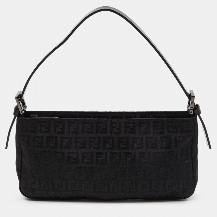 Pre Owned Fendi Black Zucchino Fabric and Leather Pochette 