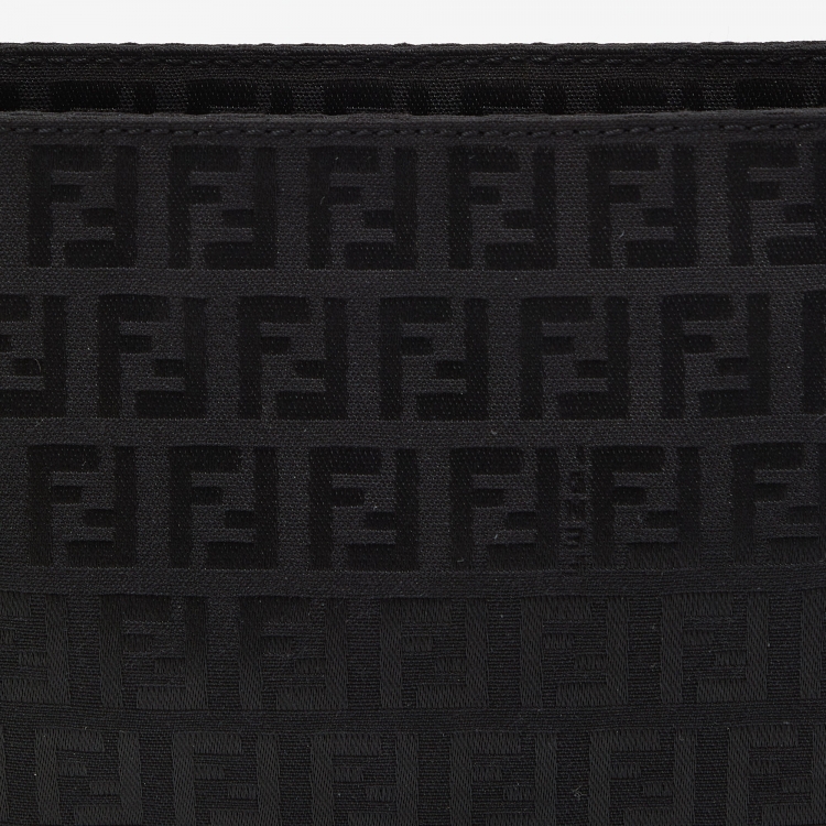 Pre Owned Fendi Black Zucchino Fabric and Leather Pochette 