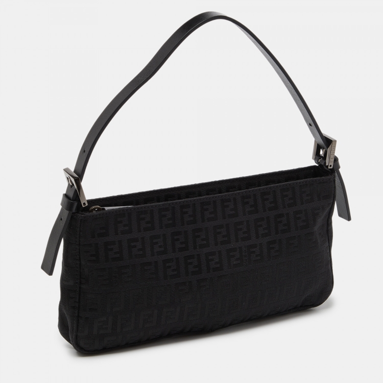 Pre Owned Fendi Black Zucchino Fabric and Leather Pochette 