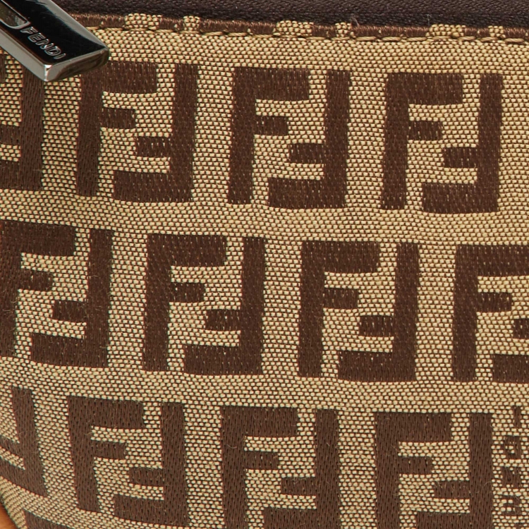 Pre Owned Fendi Tobacco Zucca Canvas and Leather Half Moon Pochette 