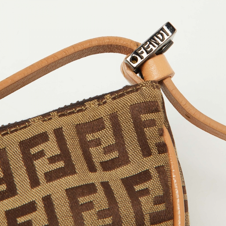 Pre Owned Fendi Tobacco Zucca Canvas and Leather Half Moon Pochette 