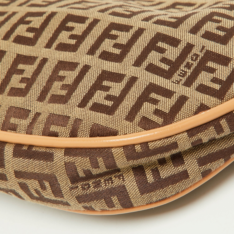 Pre Owned Fendi Tobacco Zucca Canvas and Leather Half Moon Pochette 