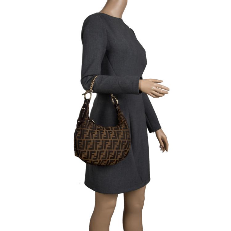 Pre Owned Fendi Tobacco Zucca Canvas Chef Chain Hobo