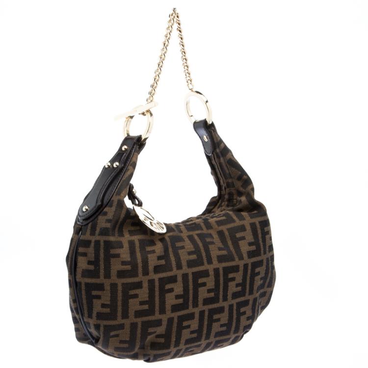 Pre Owned Fendi Tobacco Zucca Canvas Chef Chain Hobo
