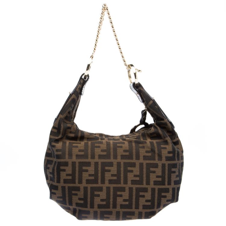 Pre Owned Fendi Tobacco Zucca Canvas Chef Chain Hobo