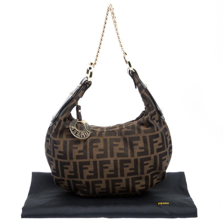 Pre Owned Fendi Tobacco Zucca Canvas Chef Chain Hobo