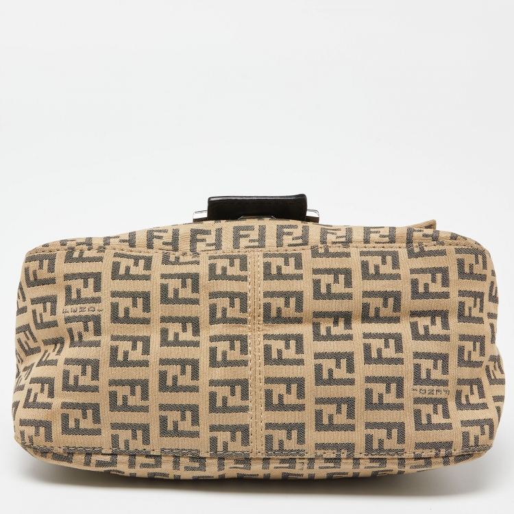 Pre Owned Fendi Beige/Brown Zucchino Fabric and Leather Mini Baguette Bag