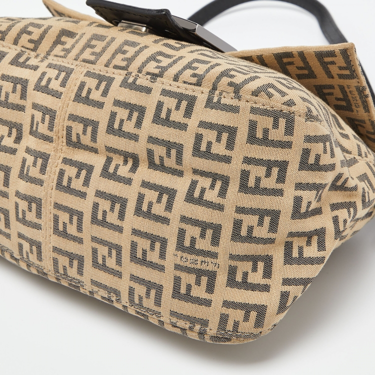 Pre Owned Fendi Beige/Brown Zucchino Fabric and Leather Mini Baguette Bag